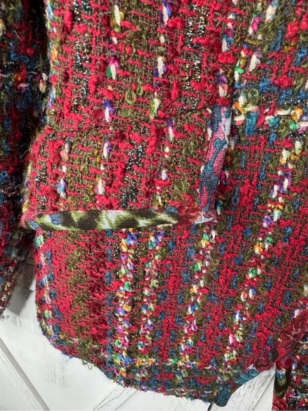 Christian Lacroix Bazaar Multicolor Boucle Blazer Fringe Trim Designer Jacket - Picture 11 of 14